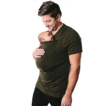 (L, Grün) Herren-T-Shirt mit Känguru-Papa-Babytrage und Brusttasche für mehr Komfort beim Elternsein