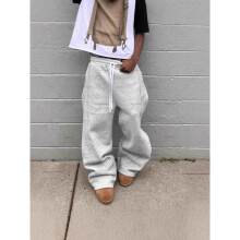 (K12 Black, M) American Retro Side Stripe Sweatpants Y2K Print Joggers Unisex Casual Pants Loose Fit Cuffed Ankle