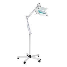 LED Magnifying Floor Lamp 5X with Adjustable Swivel Arm, 30 LED Bright Light, Five‑Wheel Rolling Base