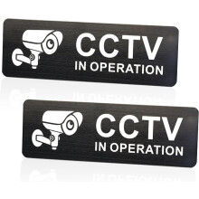 CCTV in Operation Sign, 2Pcs Aluminium CCTV Sign with Self-Adhesive,15*5cm Brushed Metal,Waterproof UV-Resistant Camera Signs Outdoor for Home,Office