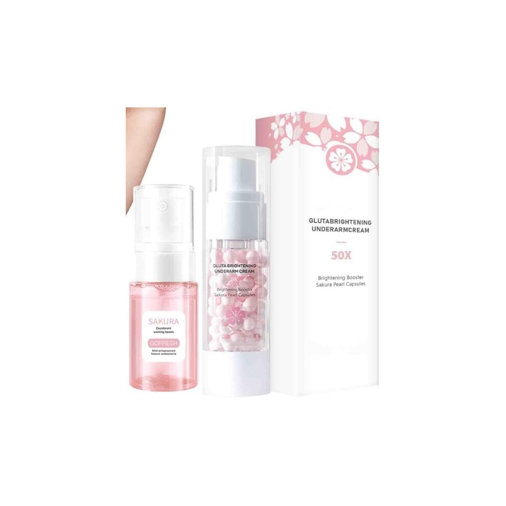 Gogerstar Sakura Gluta Brightening Underarm Deodorant Spray&Brightening Whitening 50X Pearl Capsules Armpit Booster Serum, Skin Lightening Cream