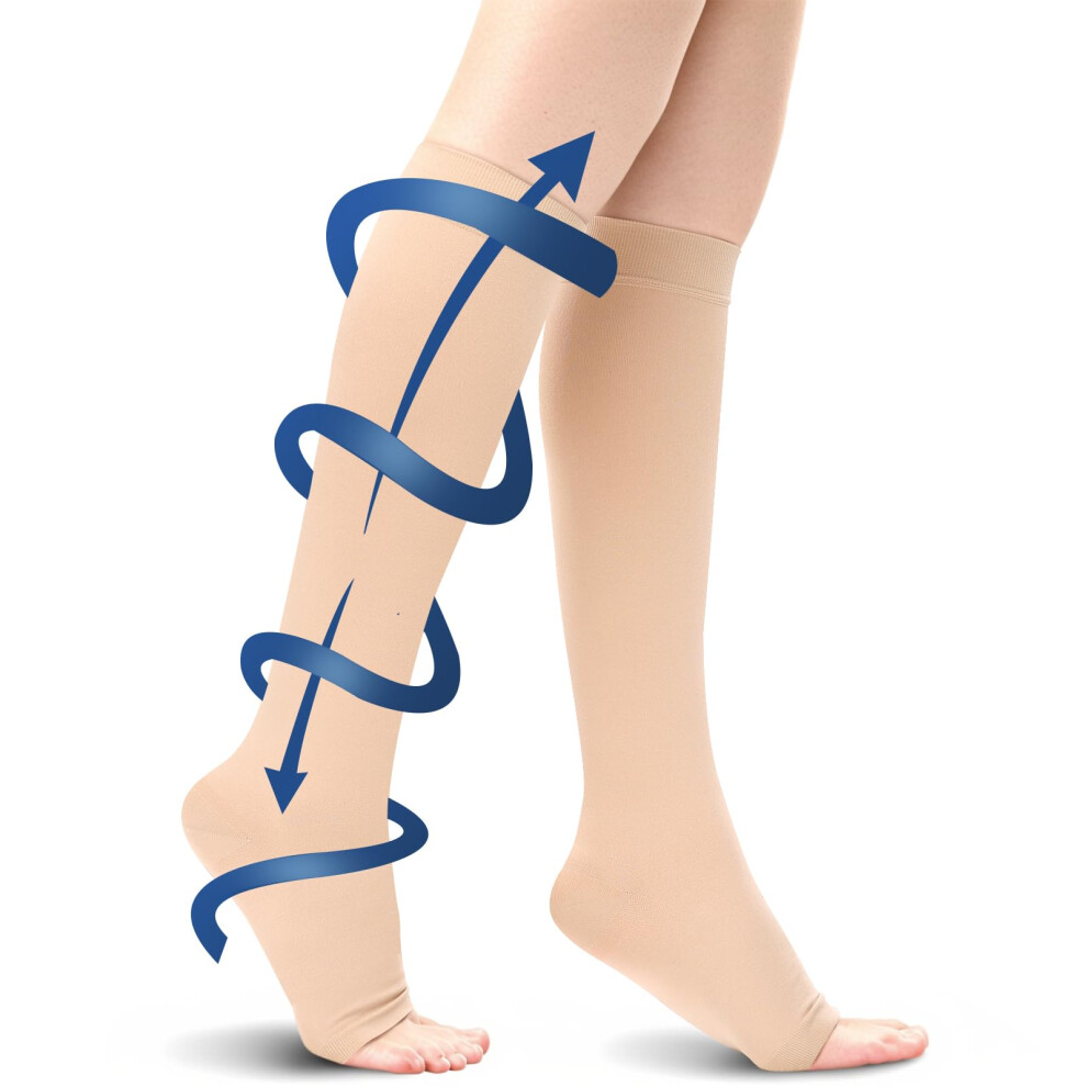 Beige Compression Socks 2030Mmhg Xxl Open Toe Graduated Compression Stockings For Circulation And Recovery