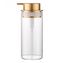 Gold Foaming Soap Dispenser 480ml Glass Bottle, Clear Countertop Pump with Modern Gold Finish and Easy Refill Design