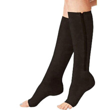 Zipper Compression Socks 2 Pairs Open Toe Knee for Varicose Veins and Swollen Legs Grey XS