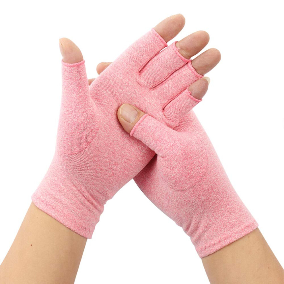 Arthritis Compression Gloves for Pain Relief, Fingerless Copper Hand Support (1 Pair)