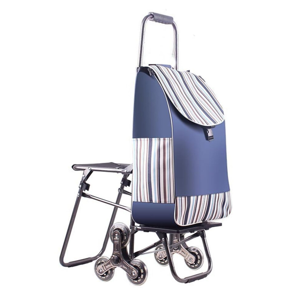 Folding Grocery Cart with Seat, 6 Wheels Stair Climbing Shopping Trolley, 80KG Capacity