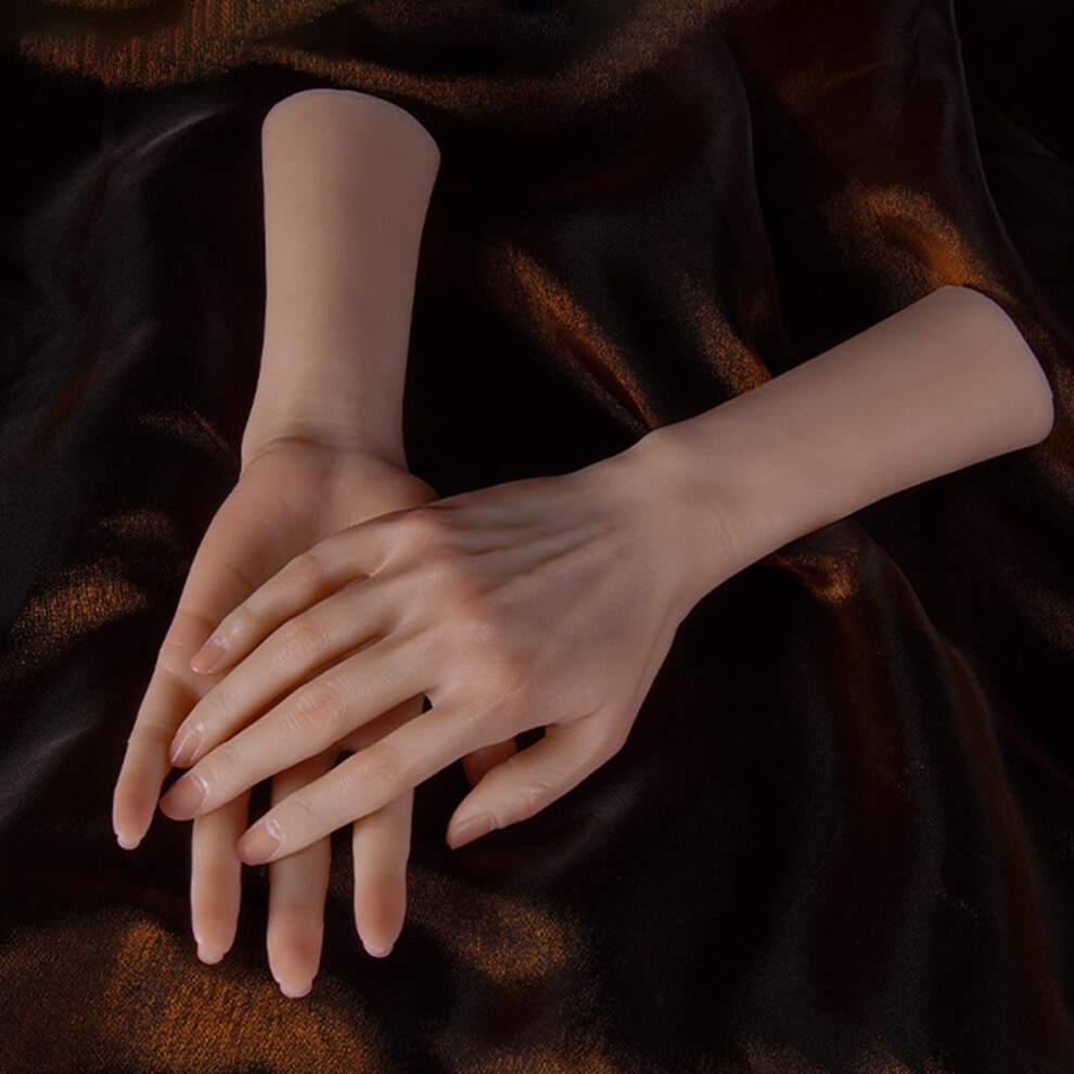 Realistic Silicone Mannequin Hand Pair for Jewelry Display and Nail Practice, Flesh Color Female Model