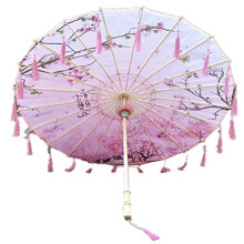 Hanfu Umbrella with Silk Fringe Petal Design, Traditional Chinese Oil Paper Umbrella for Dance and Photography