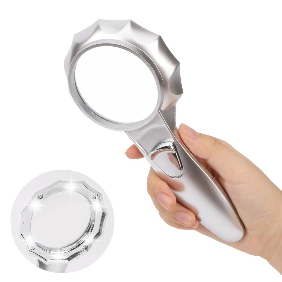 LED Magnifying Glass 7X Powerful Magnification 50mm Handheld Magnifier with Dual Brightness LED Lighting for Coins and Jewelry