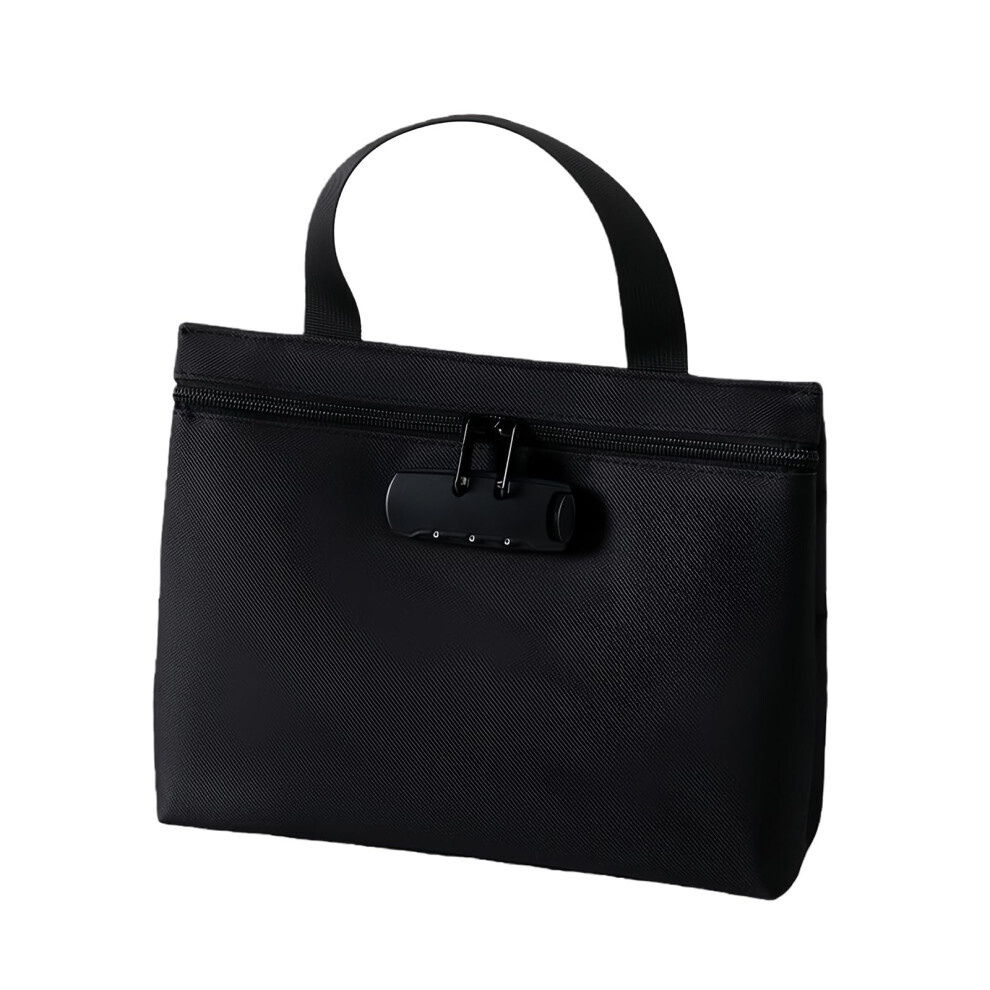 Lockable Money Bag Waterproof A4 Document Pouch With Password Lock Security Oxford Fabric Black 9330225209720