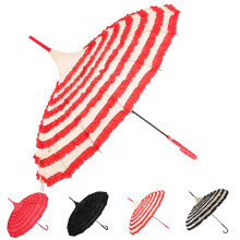 Elegant Lace Parasol Pagoda Shape with Long Handle for Wedding, Photography or Garden Party (Beige)
