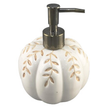 Halloween Pumpkin Soap Dispenser White Ceramic Leakproof Metal Pump for Bathroom and Kitchen Countertop Fall Decor