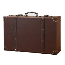 Vintage Wooden Suitcase and Leather Briefcase, Lockable Large Capacity Travel Storage Case, Brown 44x29x14cm