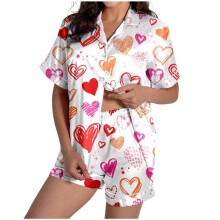 Women's Valentine's Day Pajama Set: Satin Heart-light pink M