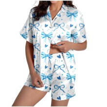 Women's Valentine's Day Pajama Set: Satin Heart-Light Blue XXXL