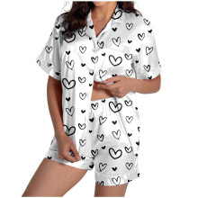 Women's Valentine's Day Pajama Set: Satin Heart Print-White S