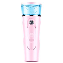 (701-B, Flat Top Pink, English version) Portable handheld facial humidifier with alcohol misting and disinfection function.