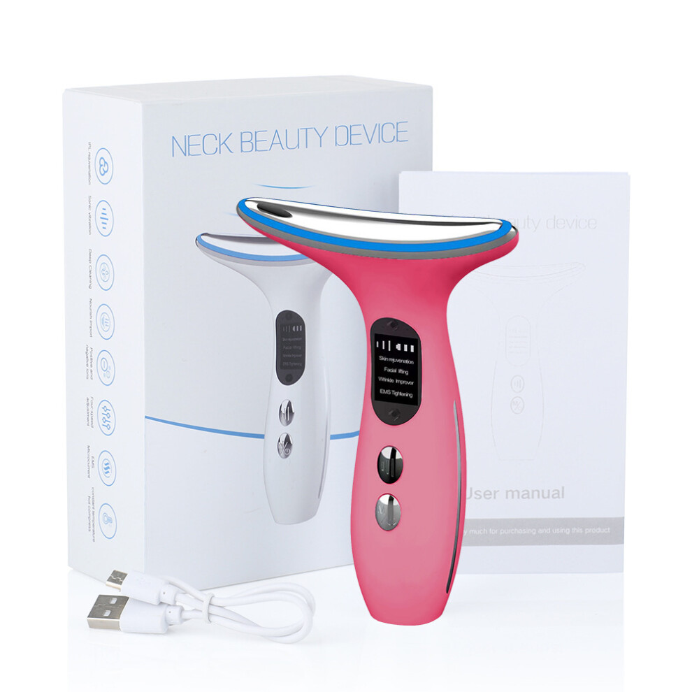 Red/Light (Rose ) Color Massager, Vibrating Neck Massager, Rechargeable Neck Beauty Device, Neck Wrinkle Device, Neck Beauty Tool