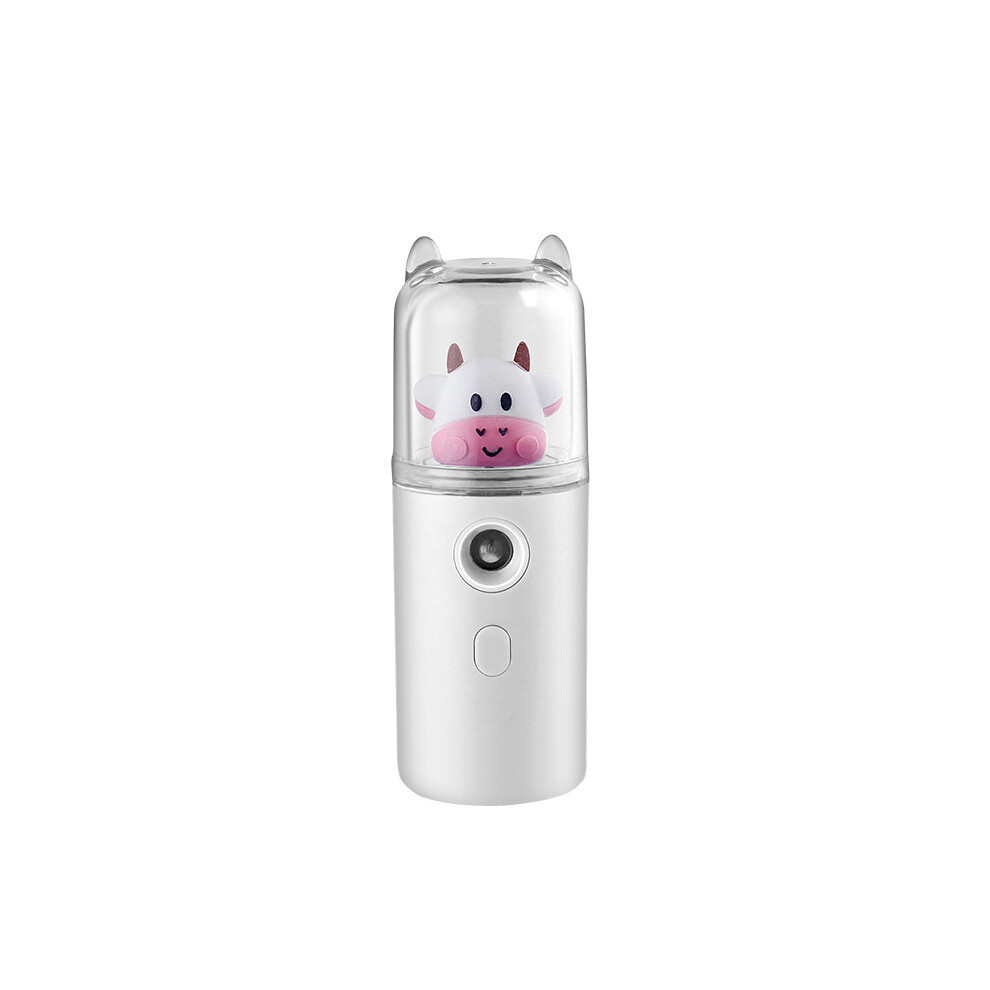 White (Cute Cow Hydration Device [White]) New Cartoon Pet Moisturizer, Alcohol Disinfectant Sprayer, Handheld Rechargeable Mini Humidifier