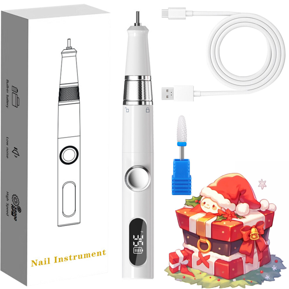 (Nail grinder pearl white) Nail file machine, small tool, nail remover, portable nail machine with LCD screen, electric nail clippers, nail filer