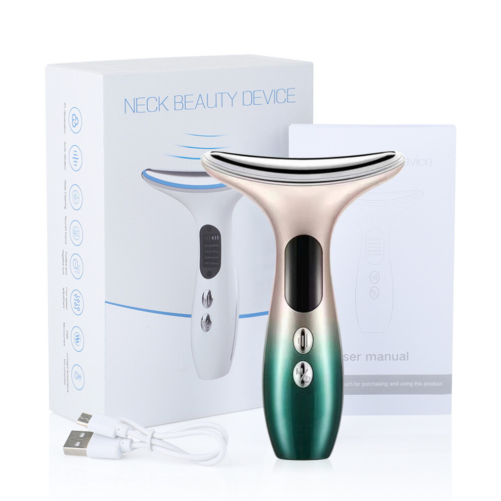 Green/Light (Gradient ) Color Massager, Vibrating Neck Massager, Rechargeable Neck Beauty Device, Neck Wrinkle Device, Neck Beauty Tool