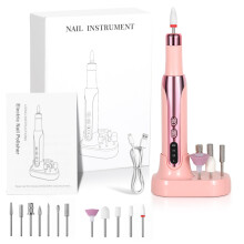 (pink) Mini lima/amoladora de uñas con 12 cabezales, embalaje sencillo, lima/amoladora de uñas eléctrica.