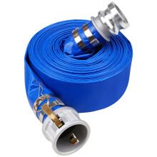 1.5 Inch x 50 Ft Heavy Duty Blue PVC Discharge Hose for Pool and Spa Backwash with Aluminum Fittings