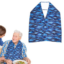 Adult Bib Dining Scarf for Women and Men, Soft Micro Suede Washable Clothing Protector, Blue Pattern