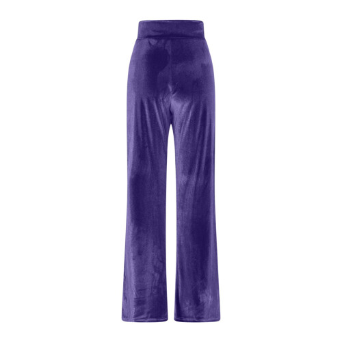 Womens Wide Leg Velure Pants Solid Color Elastic-Navy Blue XL 2