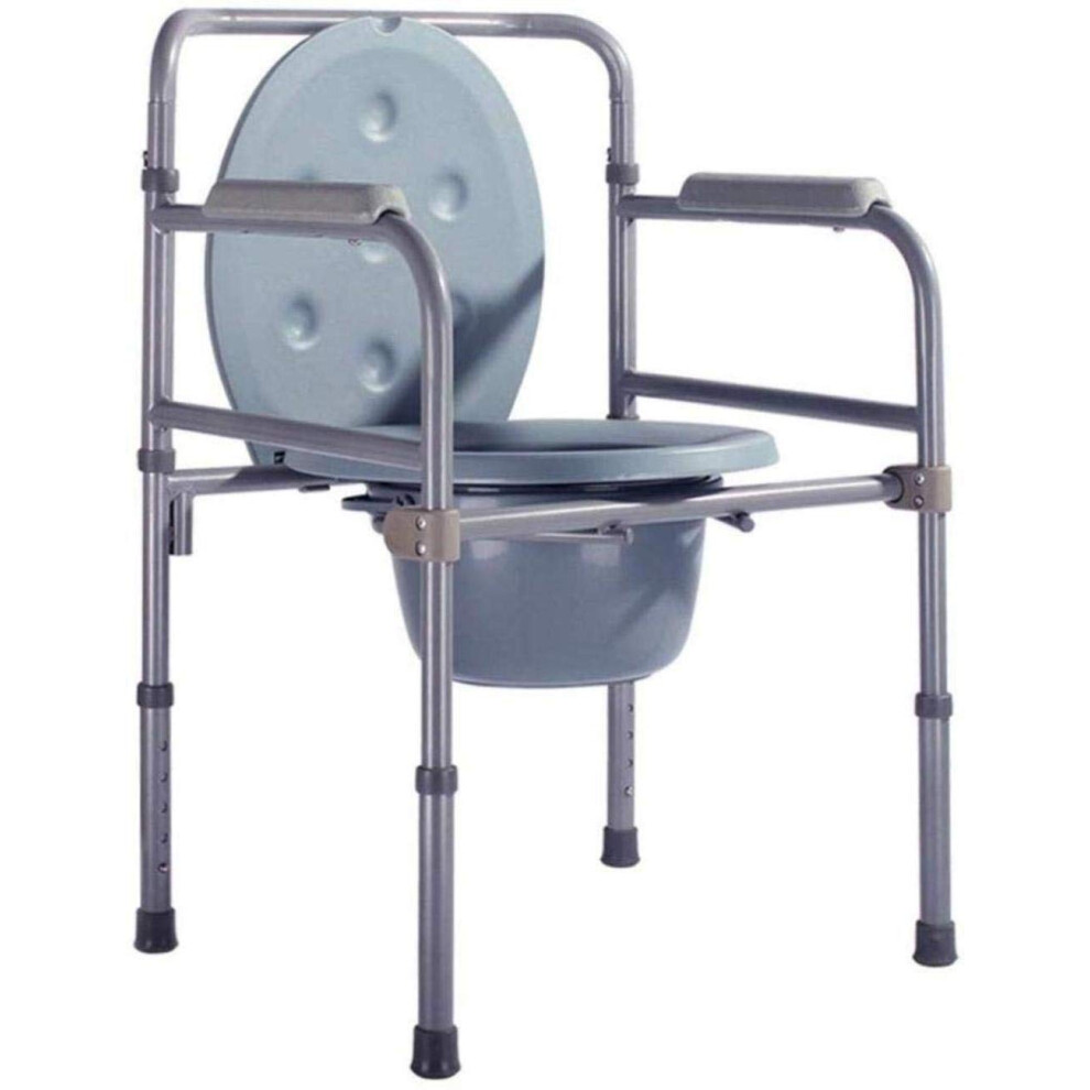 Adjustable Height Bedside Commode Chair with Bucket, Folding Shower Toilet Seat for Elderly