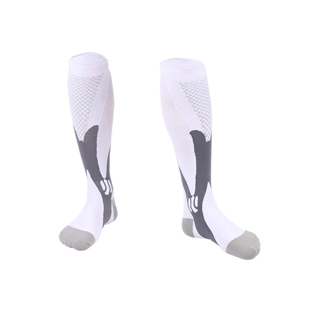 White Xxl Knee Compression Socks For Men And Women, Graduated Calf Support For Travel And Work