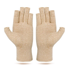 Compression Arthritis Gloves for Pain Relief, Fingerless Support Gloves Khaki Large Unisex Comfortable Fit