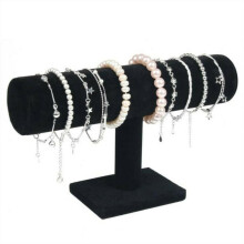 Sort fløjls T-bar armbåndsstativ, smykkeorganisator med 3-lags design, pladseffektiv opbevaring kompatibel med ure, halskæder og scrunchies,