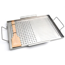 Stainless Steel Grill Pan Non Stick Thickened Square Barbecue Grilling Basket with Long Handle Silver