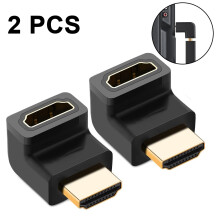 2-pakning HDMI 90-graders hann-til-hunn rettvinklet adapter, støtte for 3D og 4K