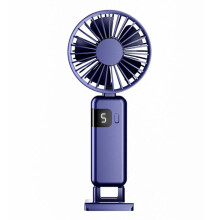 Tragbarer, geräuschloser Mini-Nackenventilator mit Digitalanzeige, USB-aufladbar, handlich und faltbar (blau)HY