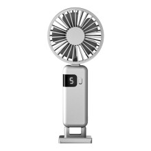 Tragbarer, leiser Nackenventilator mit Digitalanzeige, USB-Ladefunktion, faltbar und handlich (Weiß) HY