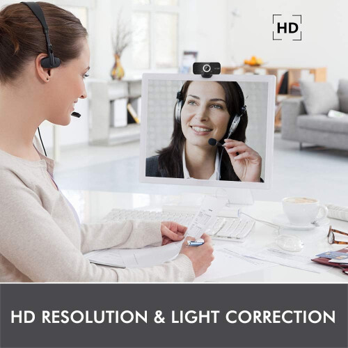 Full HD 1080p Webcam with Microphone, Plug and Play Setup for Laptop and Desktop Computers, Automatic Light Correction, and Privacy Shutter 1