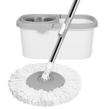 Spin Mop and Bucket Set with Adjustable Long Handle, Fourfold Squeeze Design for Home and Hardwood Floors