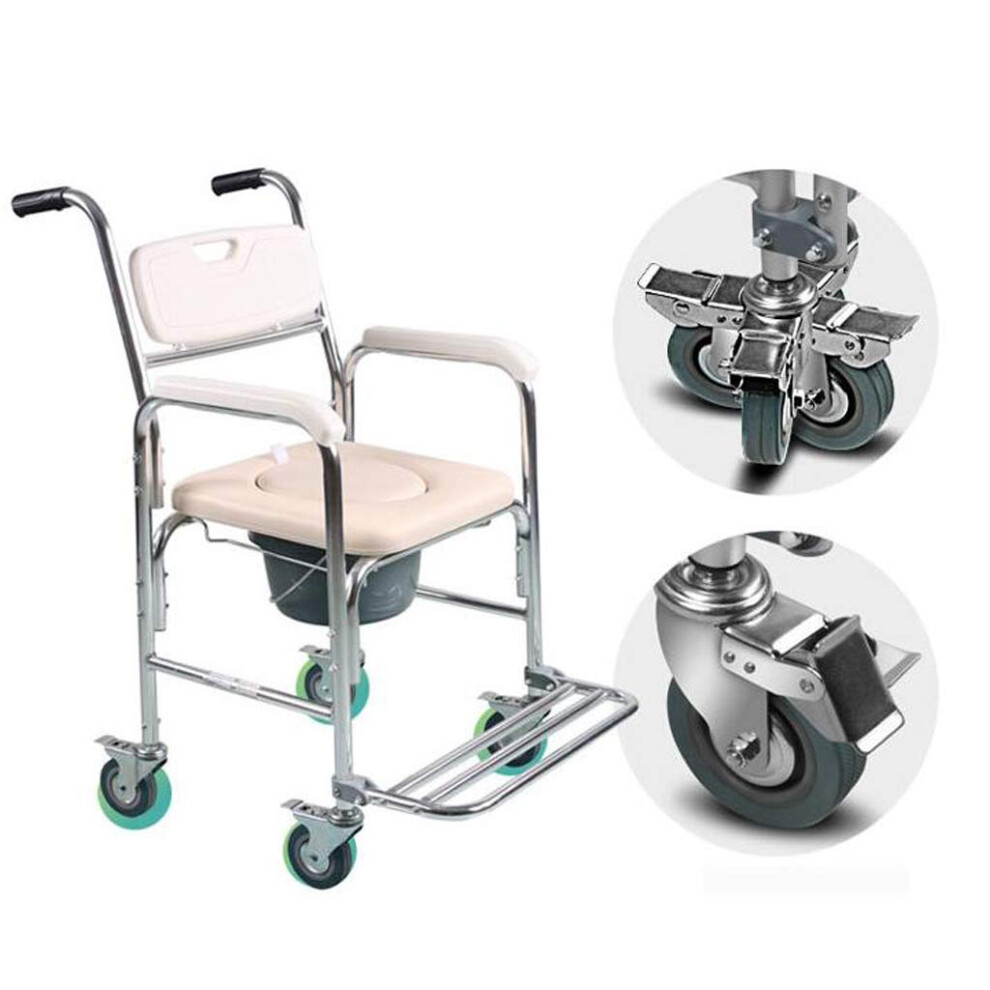 3 in 1 Shower Commode Wheelchair for Elderly, Foldable Aluminum Toilet Chair with Wheels, Footrests and Padded Armrests
