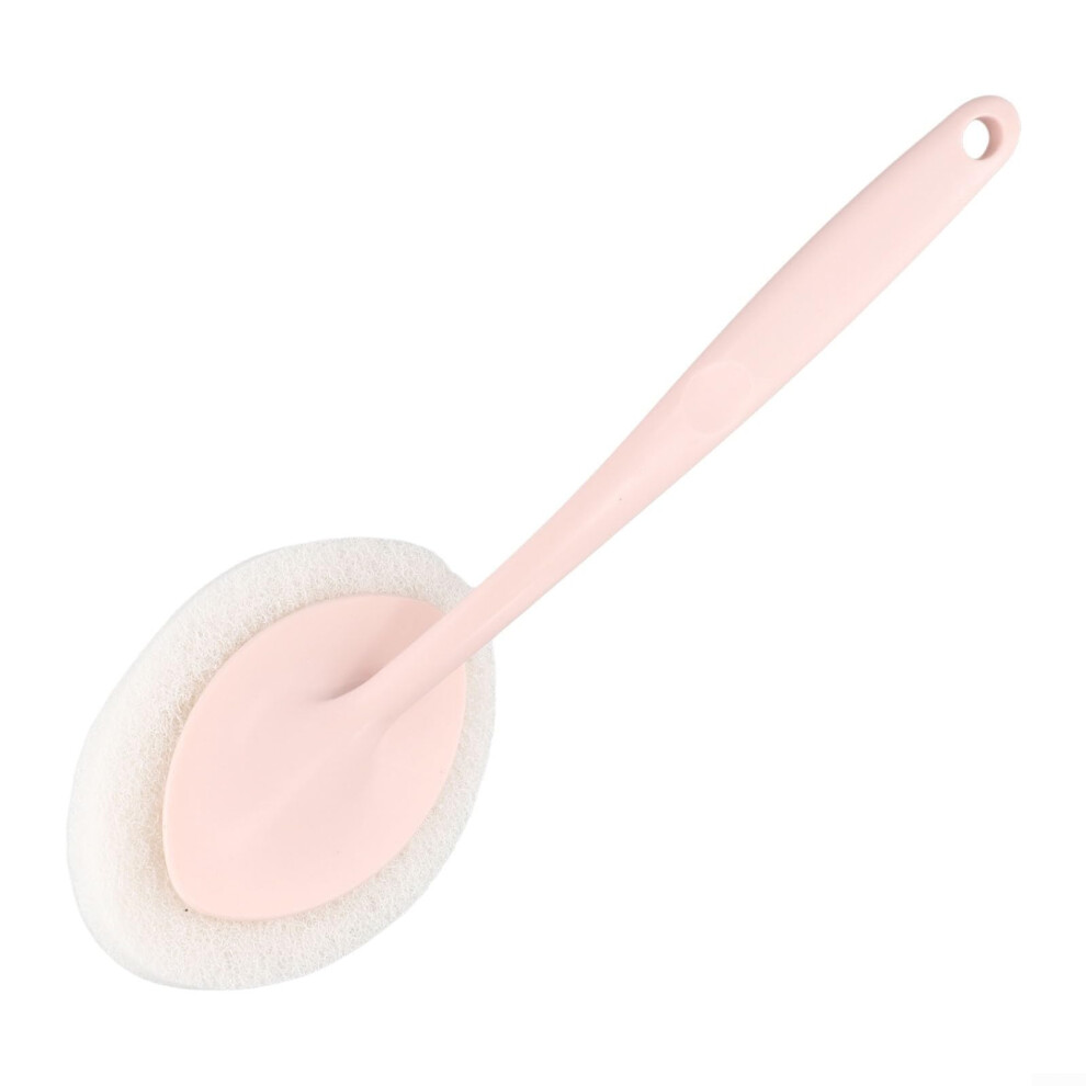 Pink Long Handle Cleaning Brush With Scouring Pad Kitchen And Bathroom Sponge Brush Ergonomic Grip
