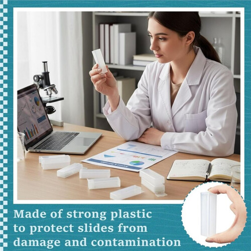100Pcs Microscope Slide Storage Box Plastic Rectangle Blood Slide Holder for 5 Slides with Lid for Lab Classroom Biology 2