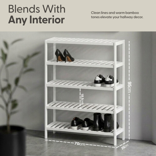 KEPLIN 5 Tier Natural Bamboo Shoe Rack Easy Assembly, White 1