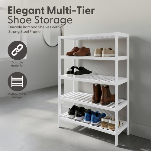 KEPLIN 5 Tier Natural Bamboo Shoe Rack Easy Assembly, White 2