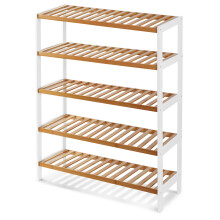 KEPLIN 5 Tier Natural Bamboo Shoe Rack Easy Assembly, White and Natural