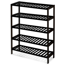 KEPLIN 5 Tier Natural Bamboo Shoe Rack Easy Assembly Strong Design Shelf Organiser, Black