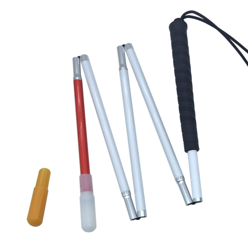 White Folding Blind Cane 145Cm Aluminum Cane For The Visually Impaired With Reflective Panels And Dual Tips