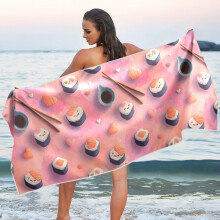 Oversized Microfiber Sand Beach Towel Wrap with Cute Sushi Print, Quick Dry for Travel Pool Gym Adults
