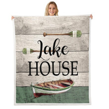 Reversible Sherpa Fleece Blanket Queen Size 90x90 Cozy Flannel Throw for Lake Cabin Decor