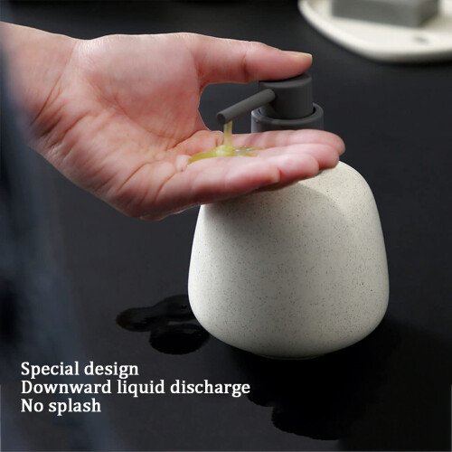 Refillable Ceramic Soap Dispenser with Rustproof Pump and Anti Slip Base for Bathroom and Kitchen 2
